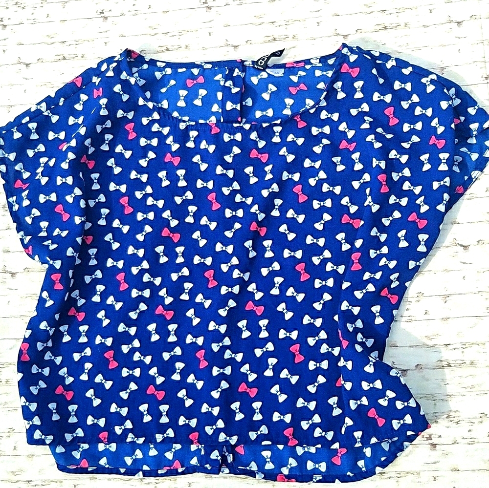 H&M Divided Blue Pink Bow Crop Top 6